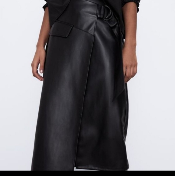 Zara Faux Leather M Black Skirt Faux Wrap - Picture 5 of 8